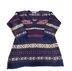 Vintage Northern Isles Blue Purple Pink Green Fair Isle Sweater Women M
